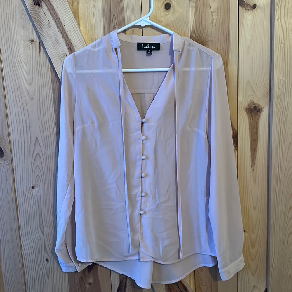 Lulus size small front tie-button up shear blouse.
